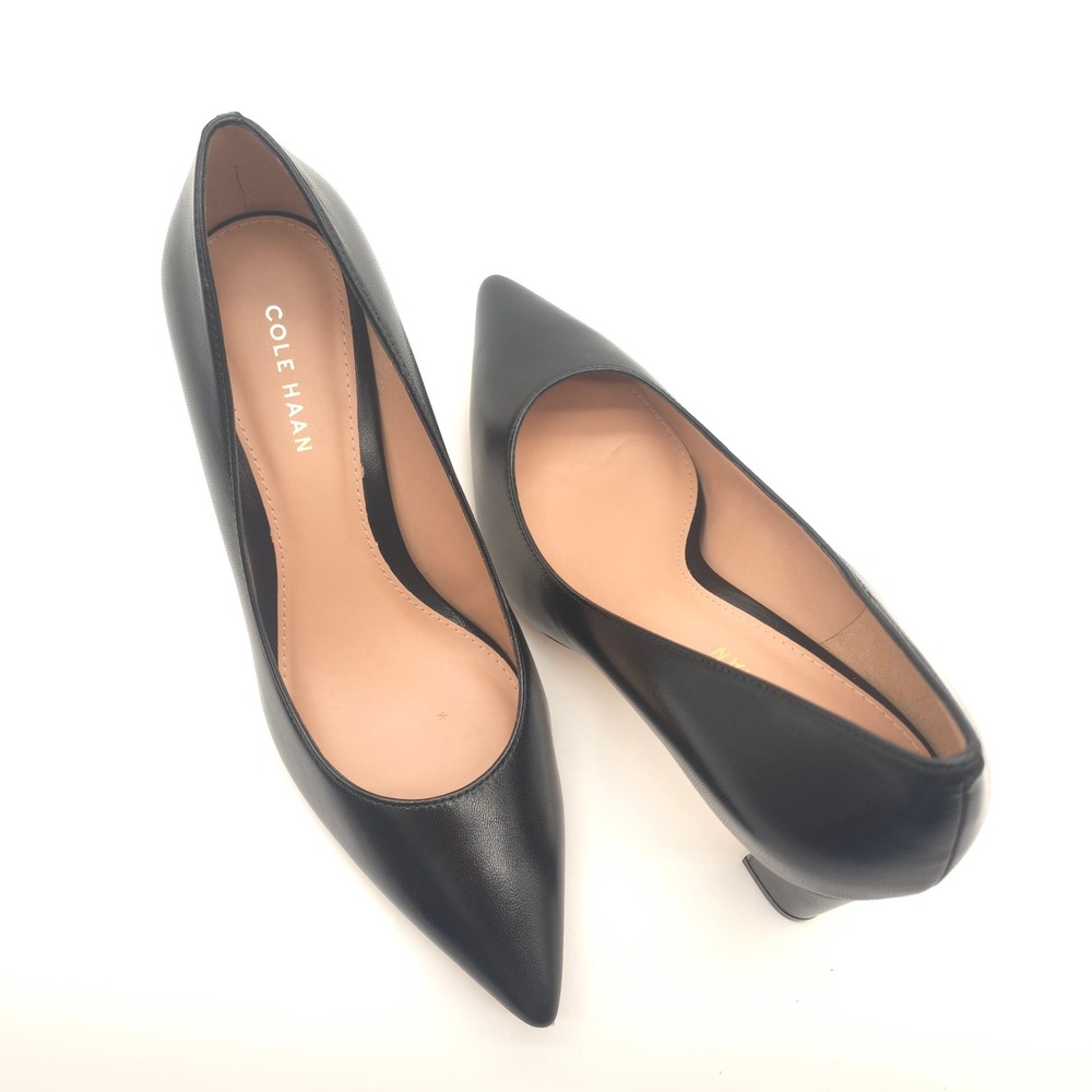 Cole Haan Mylah Heel Pump NIB 75mm Black Leather Pointed Toe Women's Size 8B - Picture 3 of 7